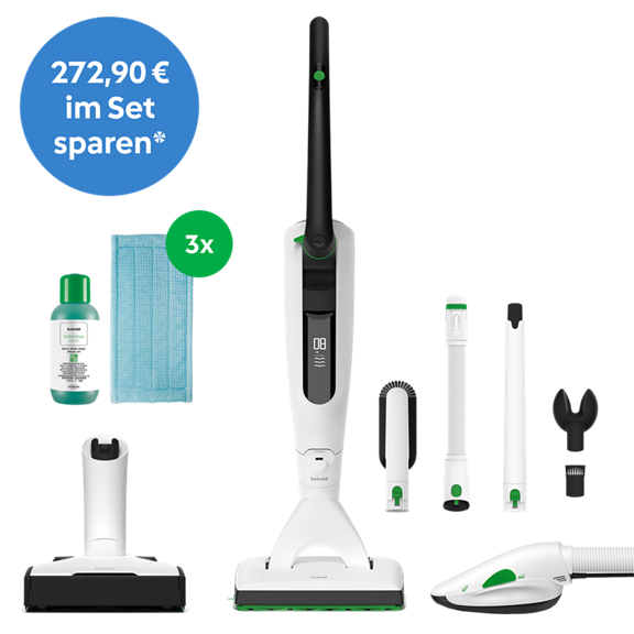Kobold VK7 Akku Staubsauger Set mit SP7 EB7 PB7 Zubehör Reinigungslösung und Tüchern Preisschild inklusive