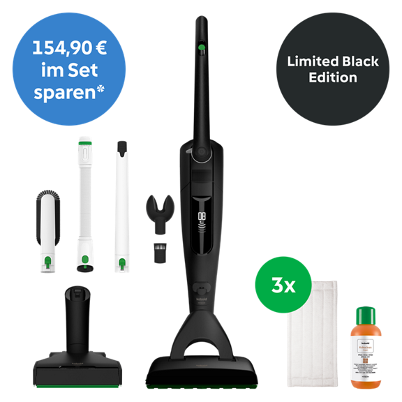 Kobold VK7 Akku Staubsauger mit SP7 Saugwischer Special Edition Black Reinigungsset PB7 und 154 90 im Set sparen