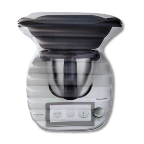 Thermomix TM6 mit Varoma Aufsatz von oben auf weißem Hintergrund dargestellt
