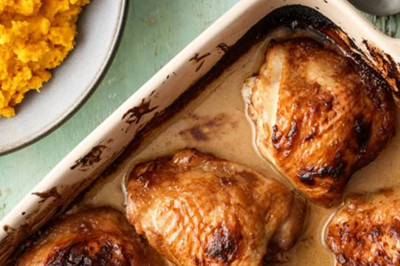 Contramuslos de pollo asados con puré de zanahoria