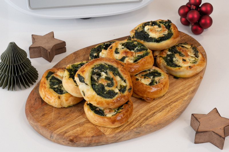 Espirales queso feta espinacas