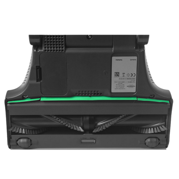 Vue de dessous de l aspirateur sans fil Kobold VK7 avec brosseur automatique EB7 montrant les rouleaux et l étiquette