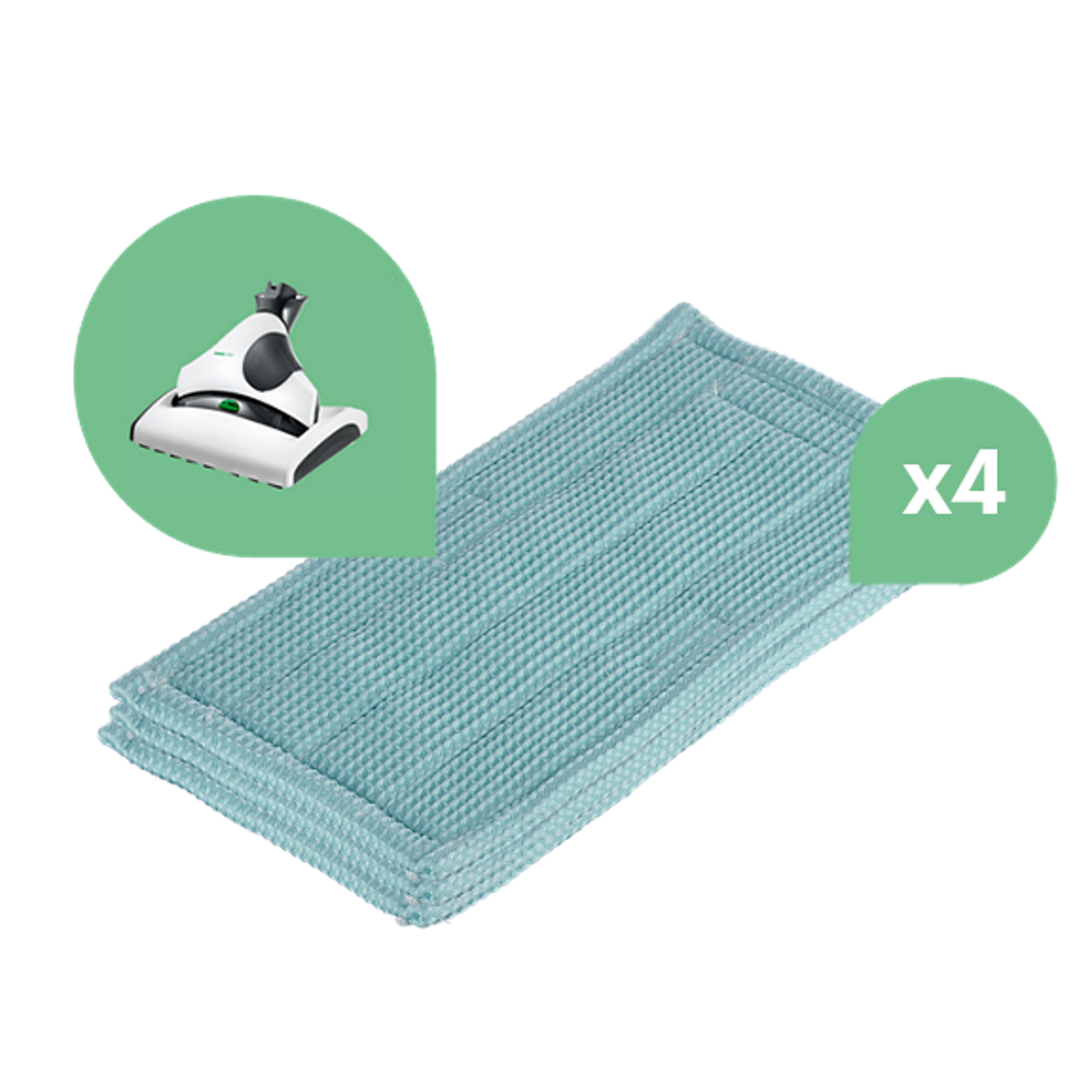 Lot de quatre lingettes bleu clair pour aspirateur laveur sans fil Kobold VK7 avec brosse DuoSpeed SP7.