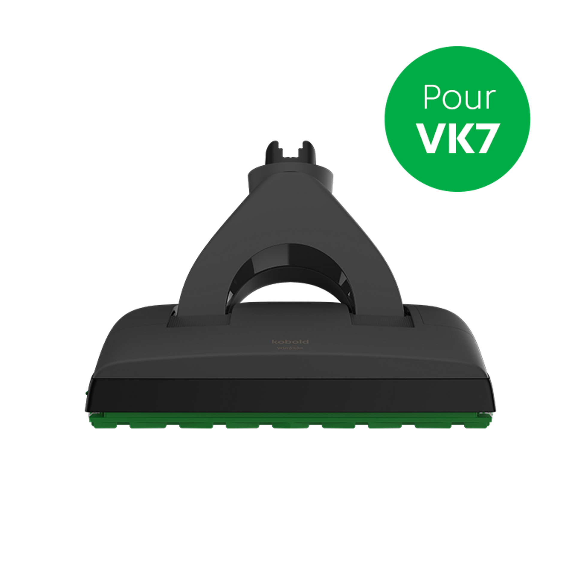 Brosse DuoSpeed SP7 noire pour aspirateur laveur sans fil Kobold VK7, vue de face, pastille verte "Pour VK7".