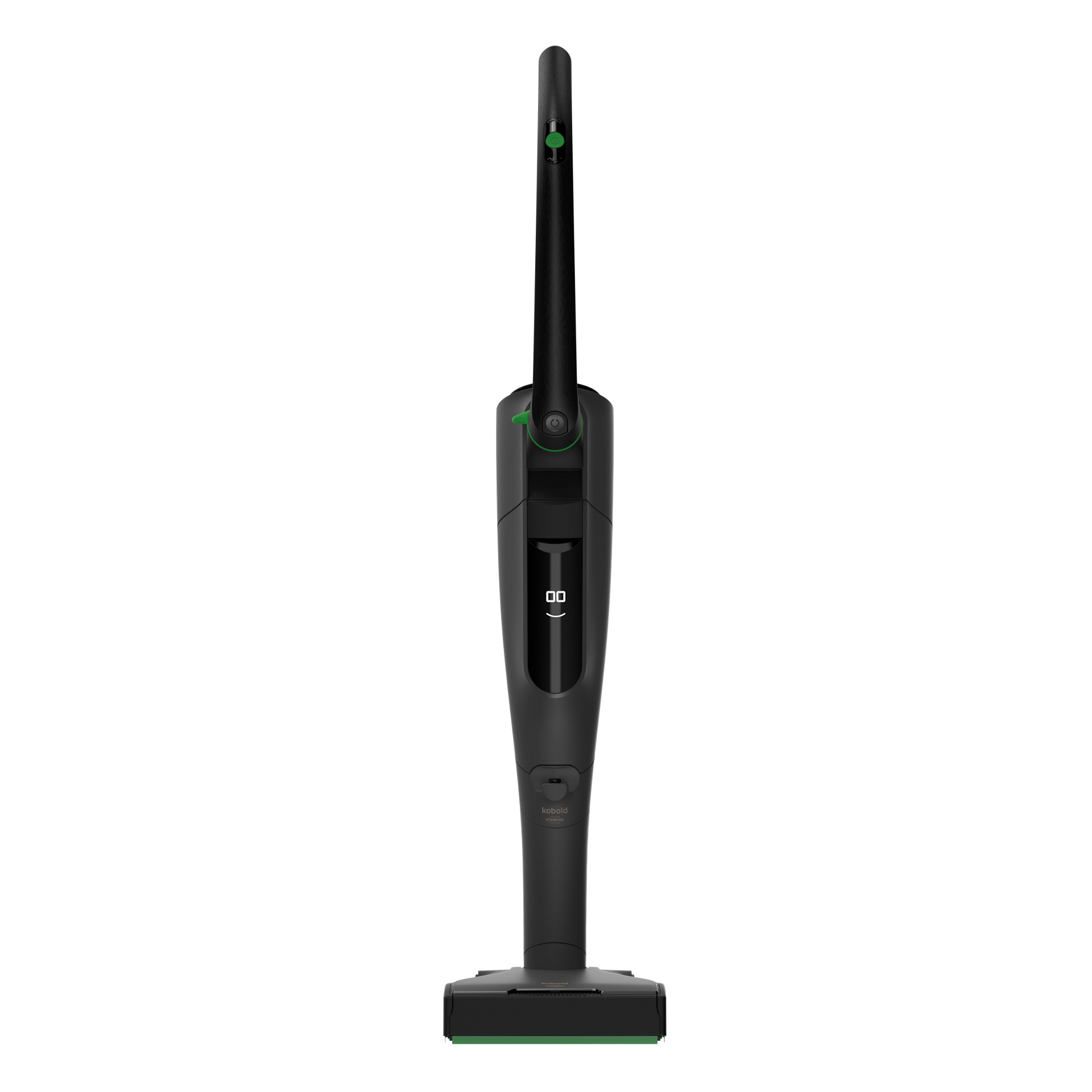 Aspirateur sans fil Kobold VK7 avec brosseur automatique EB7, édition noire, vue de face.