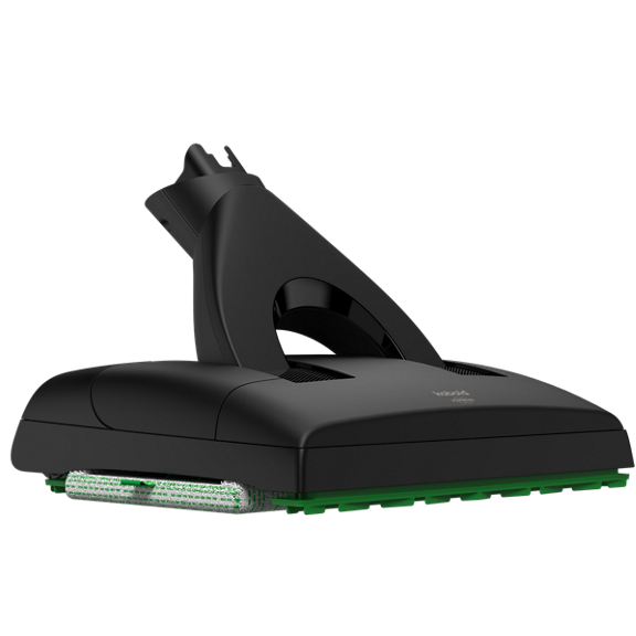 Aspirateur laveur sans fil Kobold VK7 avec brosse DuoSpeed SP7 édition noire vue latérale avec patin vert
