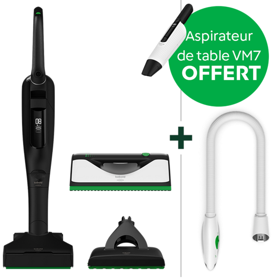 Aspirateur sans fil Kobold VK7 avec brosseur automatique EB7 Black Edition VG100 brosseur textile PB7 flexible PB7 et aspirateur de table Kobold VM7 offert