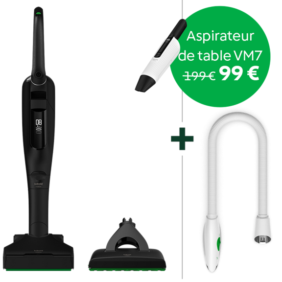 Aspirateur sans fil Kobold VK7 avec brosseur automatique EB7 noir Kobold VM7 flexible et texte promo en français