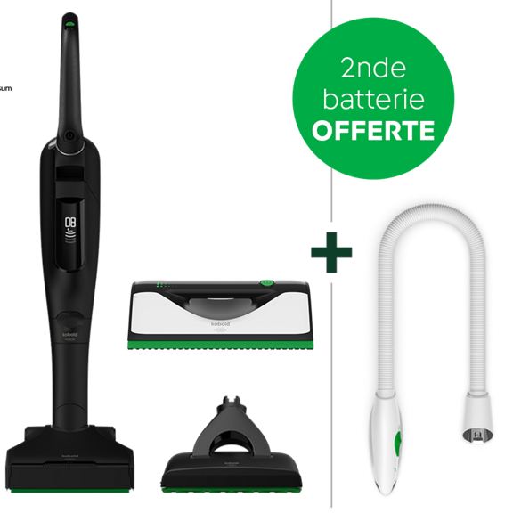 Aspirateur sans fil Kobold VK7 avec brosseur automatique EB7 Nettoyeur de vitres Kobold VG100 et Brosseur Textile Kobold PB7 avec flexible Cercle vert 2nde batterie offerte