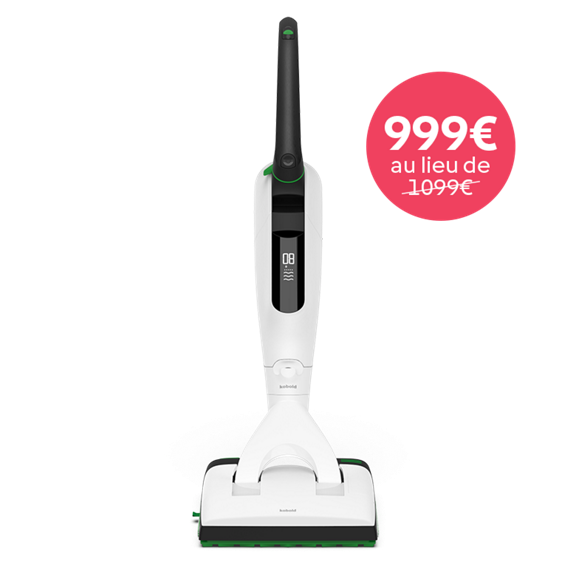 Aspirateur laveur sans fil Kobold VK7 avec brosse DuoSpeed SP7 et badge prix rouge à 999 au lieu de 1099