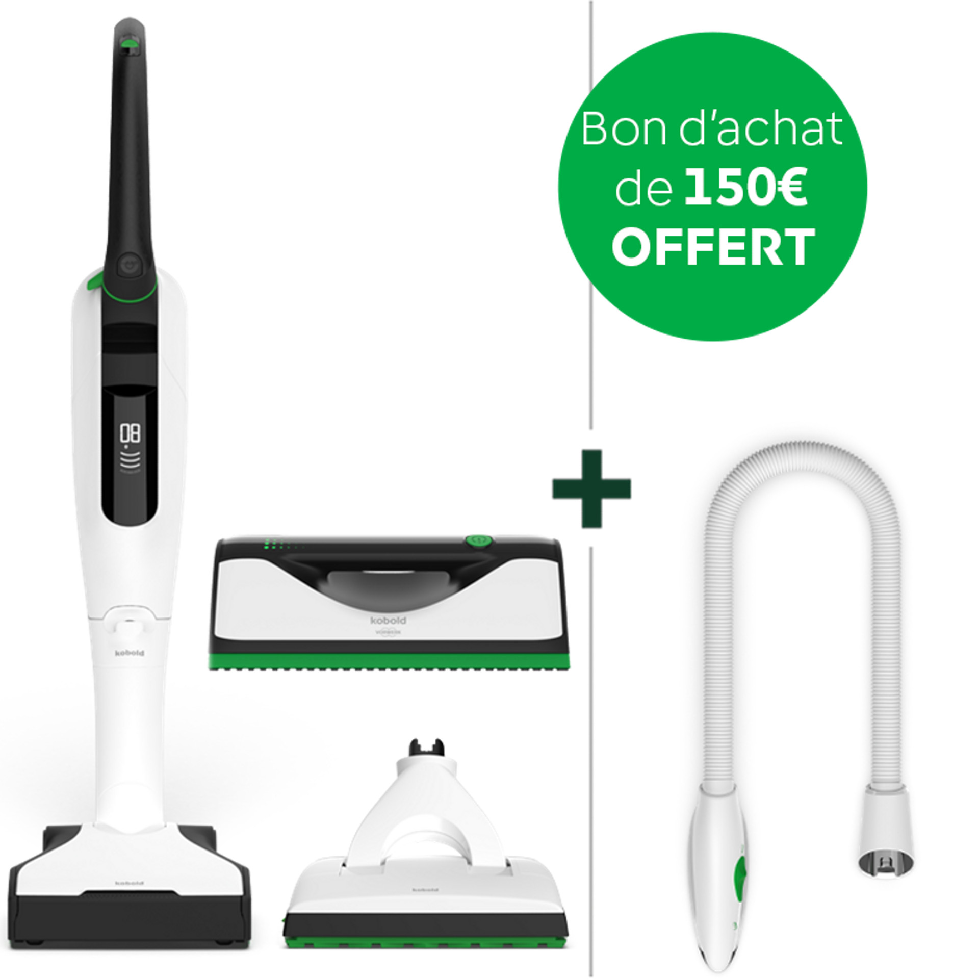Aspirateur sans fil Kobold VK7 avec EB7, VG100+, SP7 et PB7, avec bon d'achat de 150 € offert.