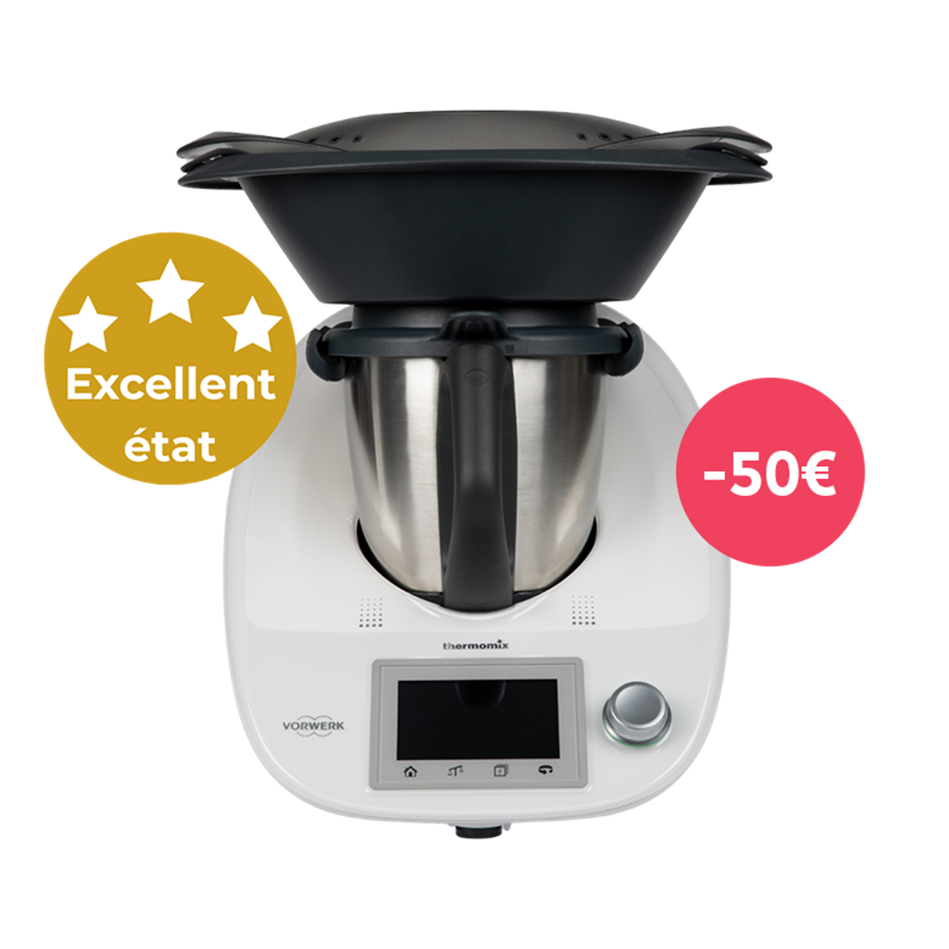 Thermomix® TM6 avec Varoma, badge de remise et mention « Excellent état », remise de 50 €.