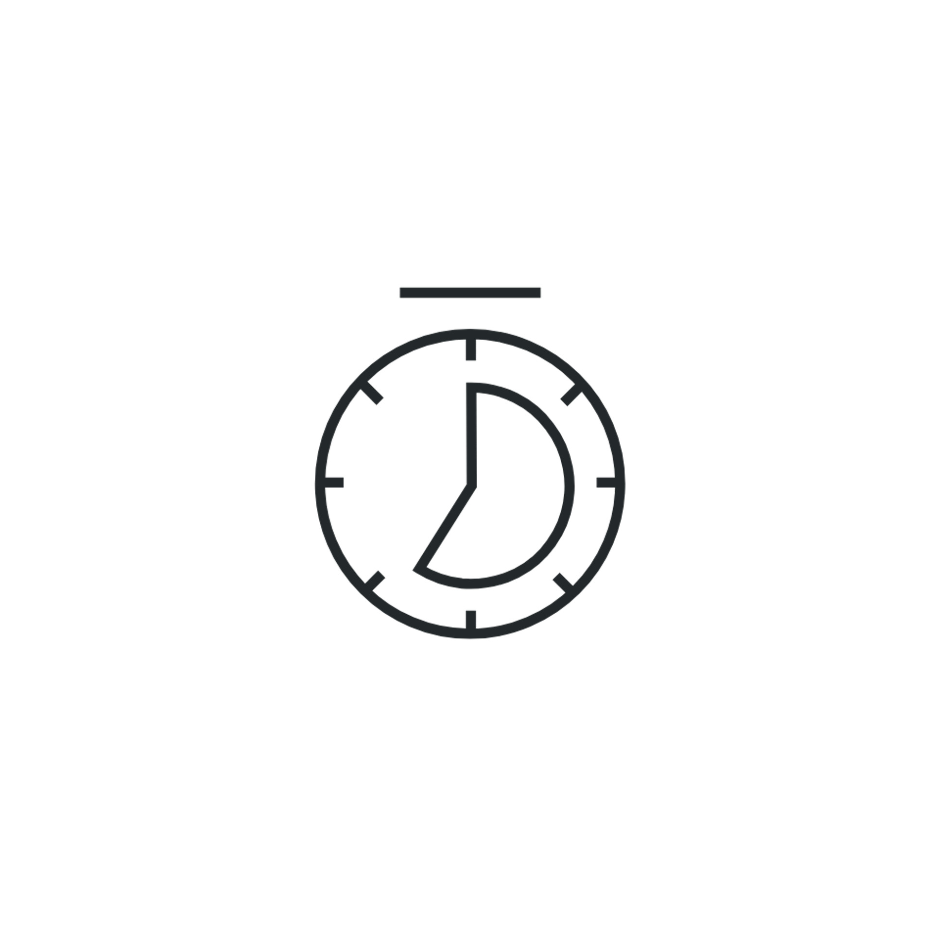 Icône de chronomètre avec temps écoulé à moitié, représenté par une horloge et une ligne au-dessus, aiguille à la moitié.