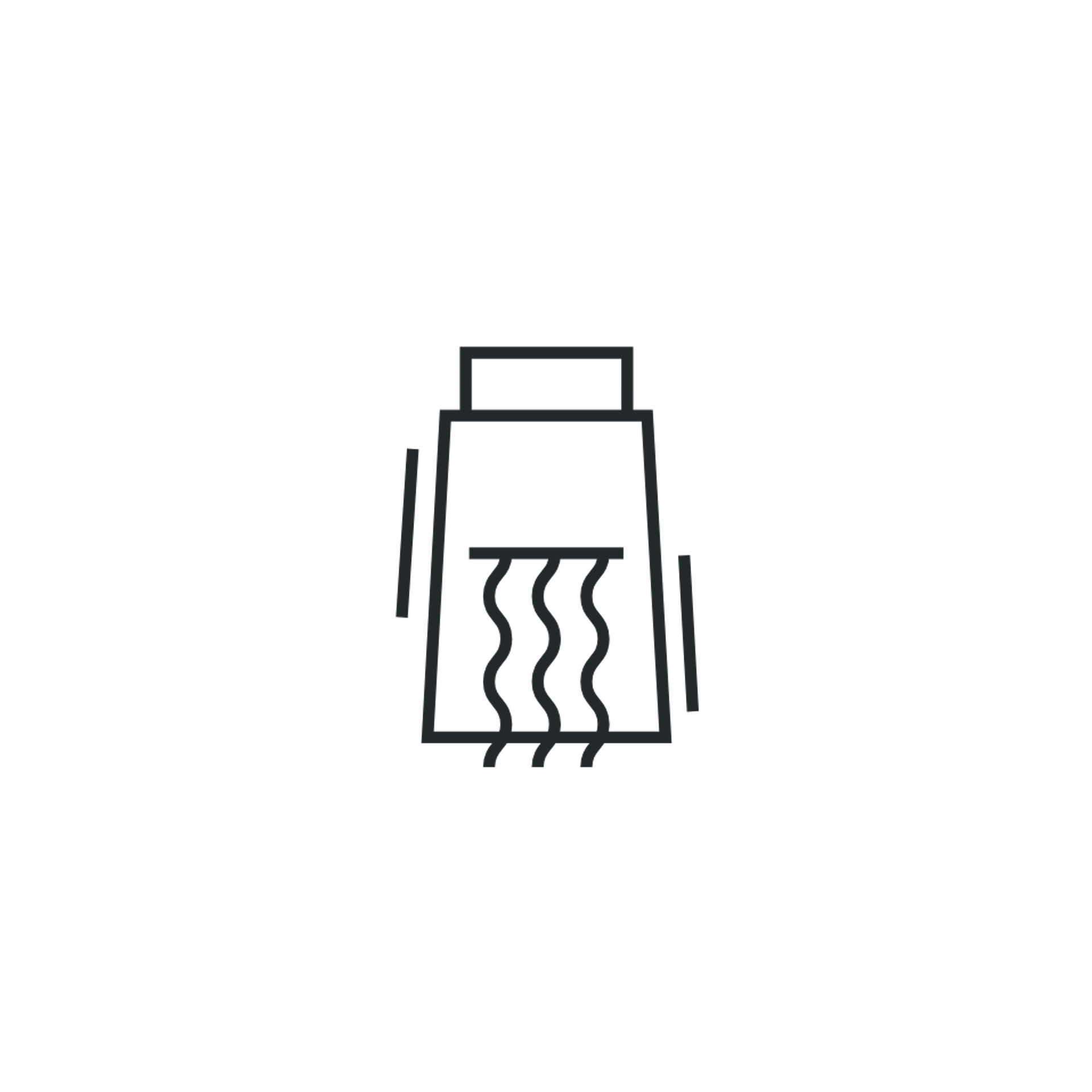 Icône noire en ligne représentant de la vapeur ou de la chaleur montant d’un objet rectangulaire, symbole d’une fonction vapeur ou chauffage.