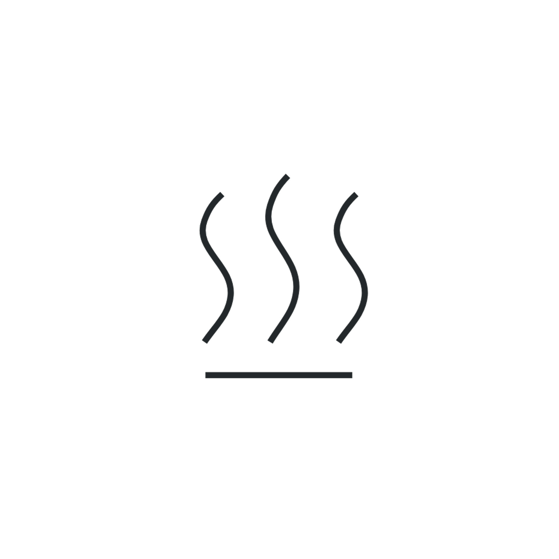 Trois lignes ondulées verticales au-dessus d’une ligne horizontale, symbole de chaleur ou de vapeur.