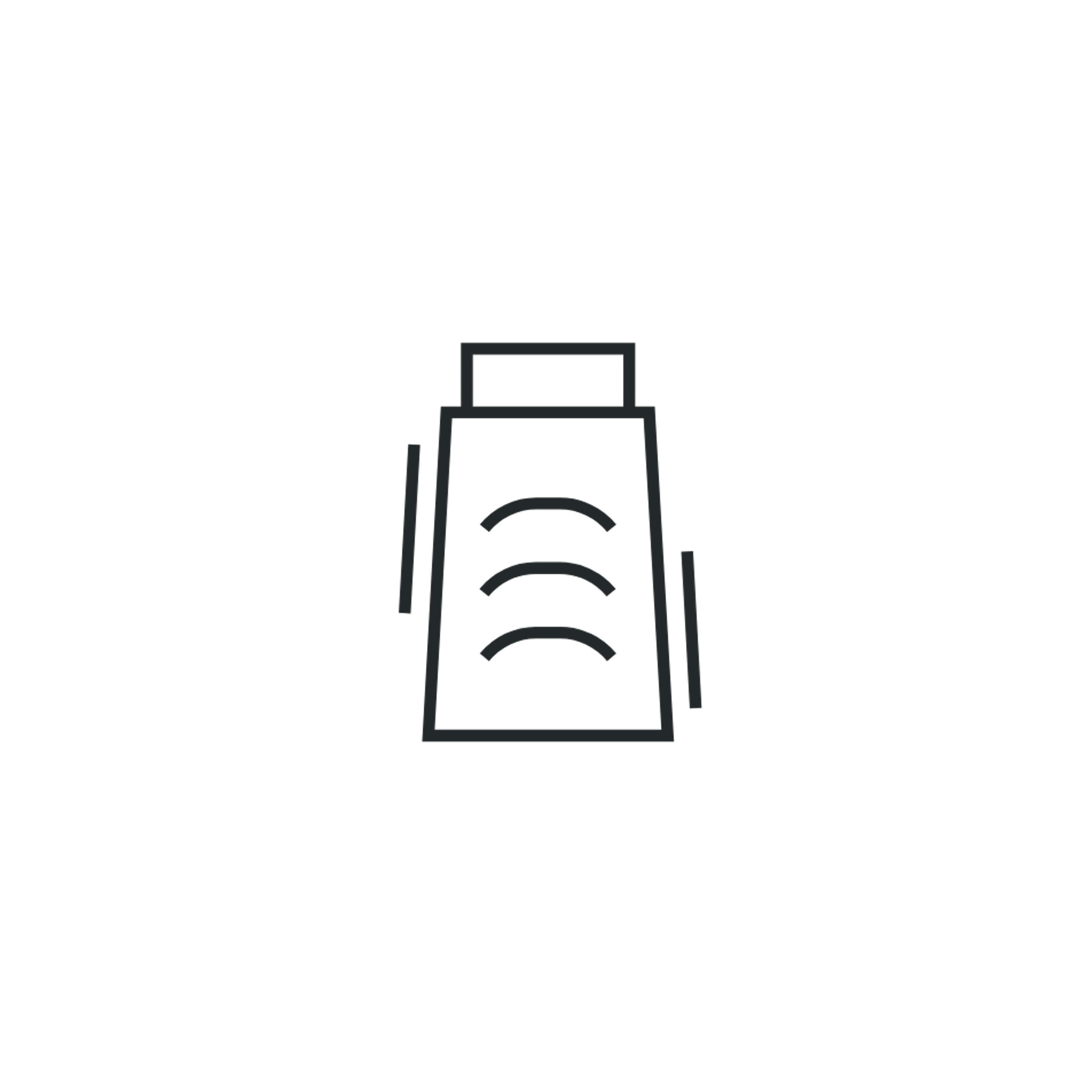 Icône noire en ligne d’un aspirateur-balai sans fil vue de face avec trois lignes courbes illustrant l’aspiration.