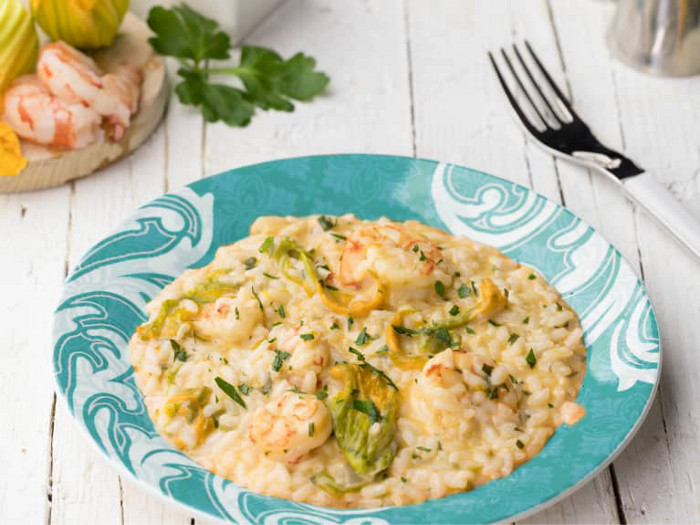 Prepara con Bimby® il Il risotto con gamberi e fiori di zucca al profumo di tartufo