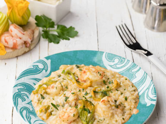 Prepara con Bimby® il Il risotto con gamberi e fiori di zucca al profumo di tartufo