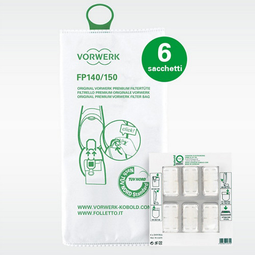 Sacchetti Filtro Premium Folletto FP140/150 con Dovina - Conf. 6 pz