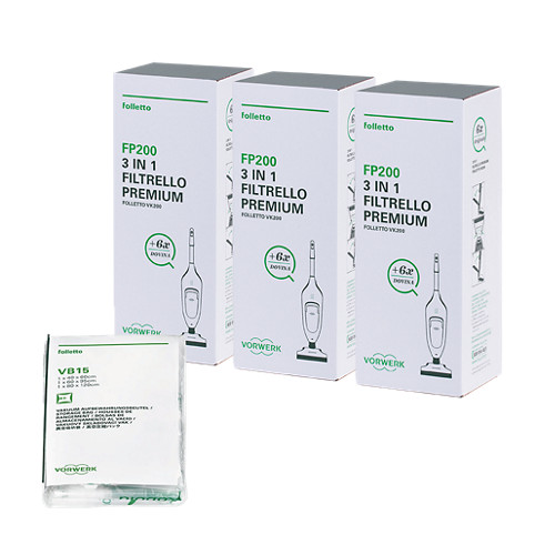 3 Set da 6 Filtrelli Premium FP200 + 6 Dovina + 3 Sacchi Sottovuoto Folletto (in omaggio)