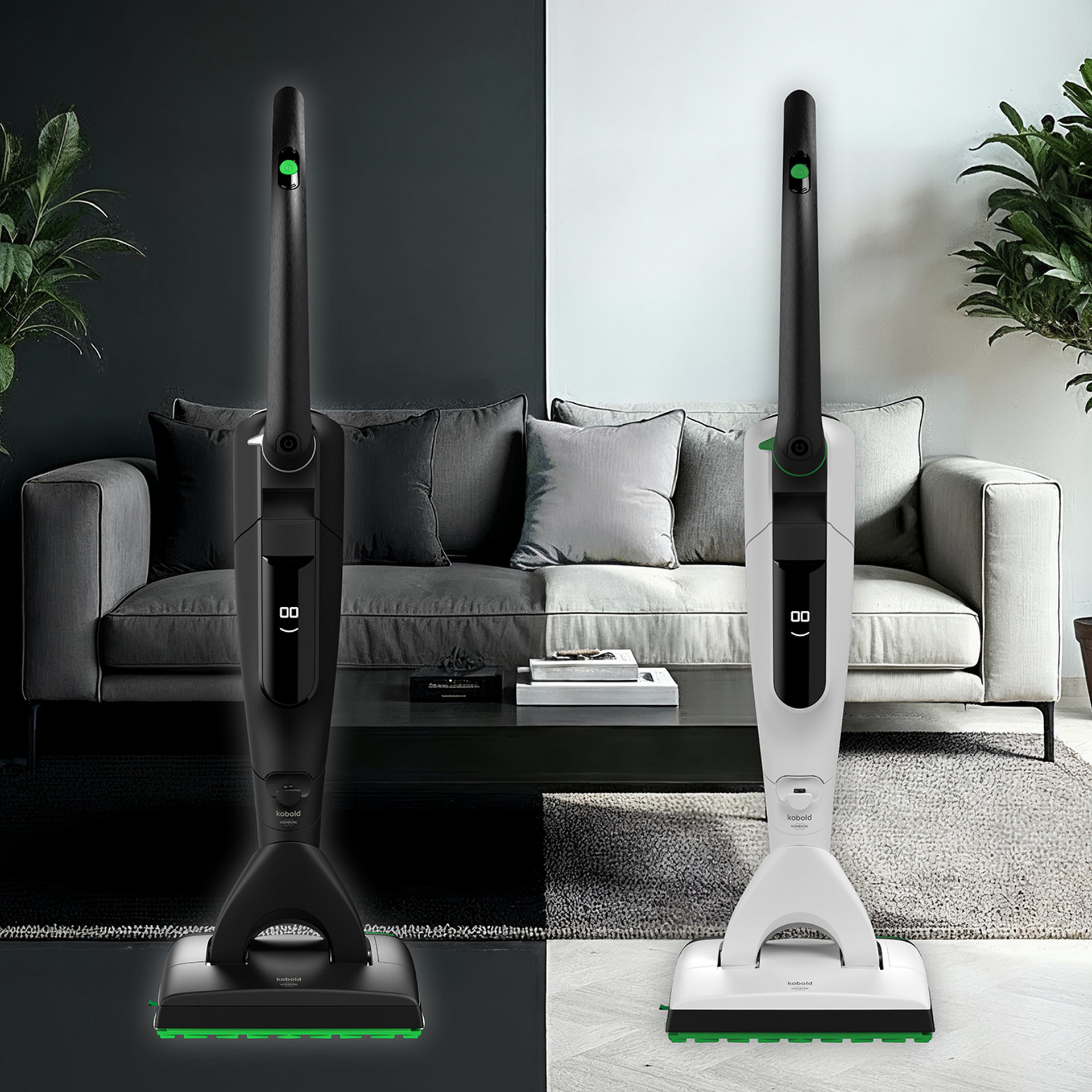 Stylische Vorwerk-Sauger putzen Wohnzimmer.