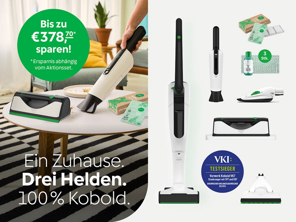 Drei Kobold-Helden im Vorteilspaket reinigen dein Zuhause.