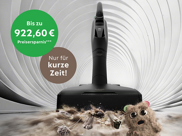 Schwarzer Kobold Akku-Staubsauger vor grauem Hintergrund