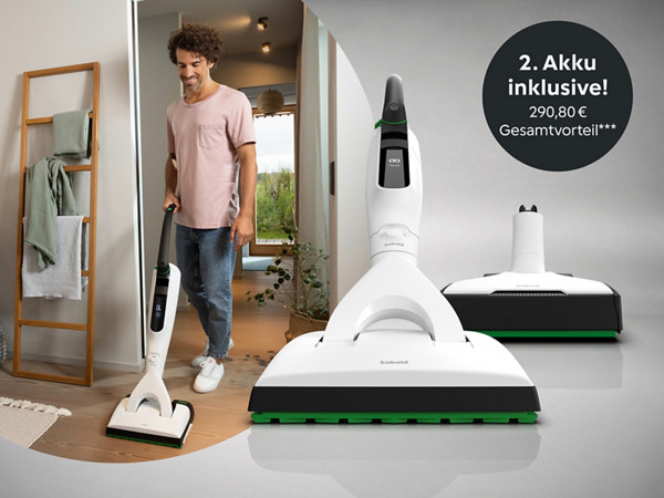 Kobold Akku-Saugwischer in Schwarz & Elektrobürsten Aufsatz