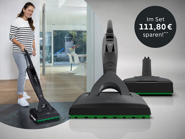 Kobold Akku-Saugwischer in Schwarz & Elektrobürsten Aufsatz