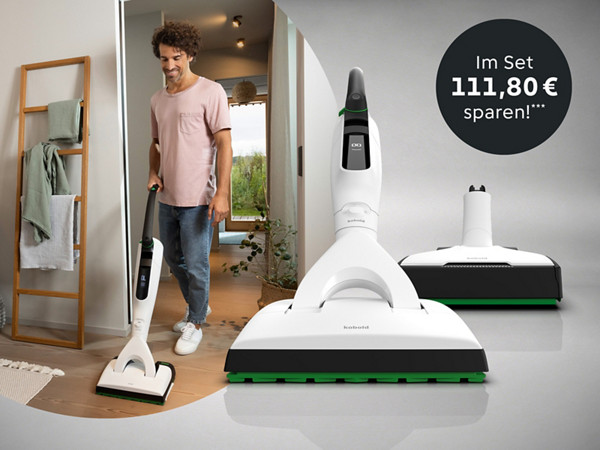 Kobold Akku-Saugwischer in weiß & Elektrobürsten Aufsatz