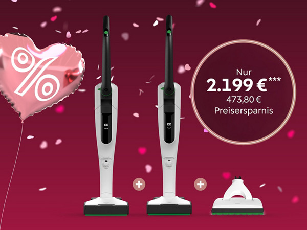 Akku-Staubsauger und Saugwisch-Aufsatz, Herzkonfetti