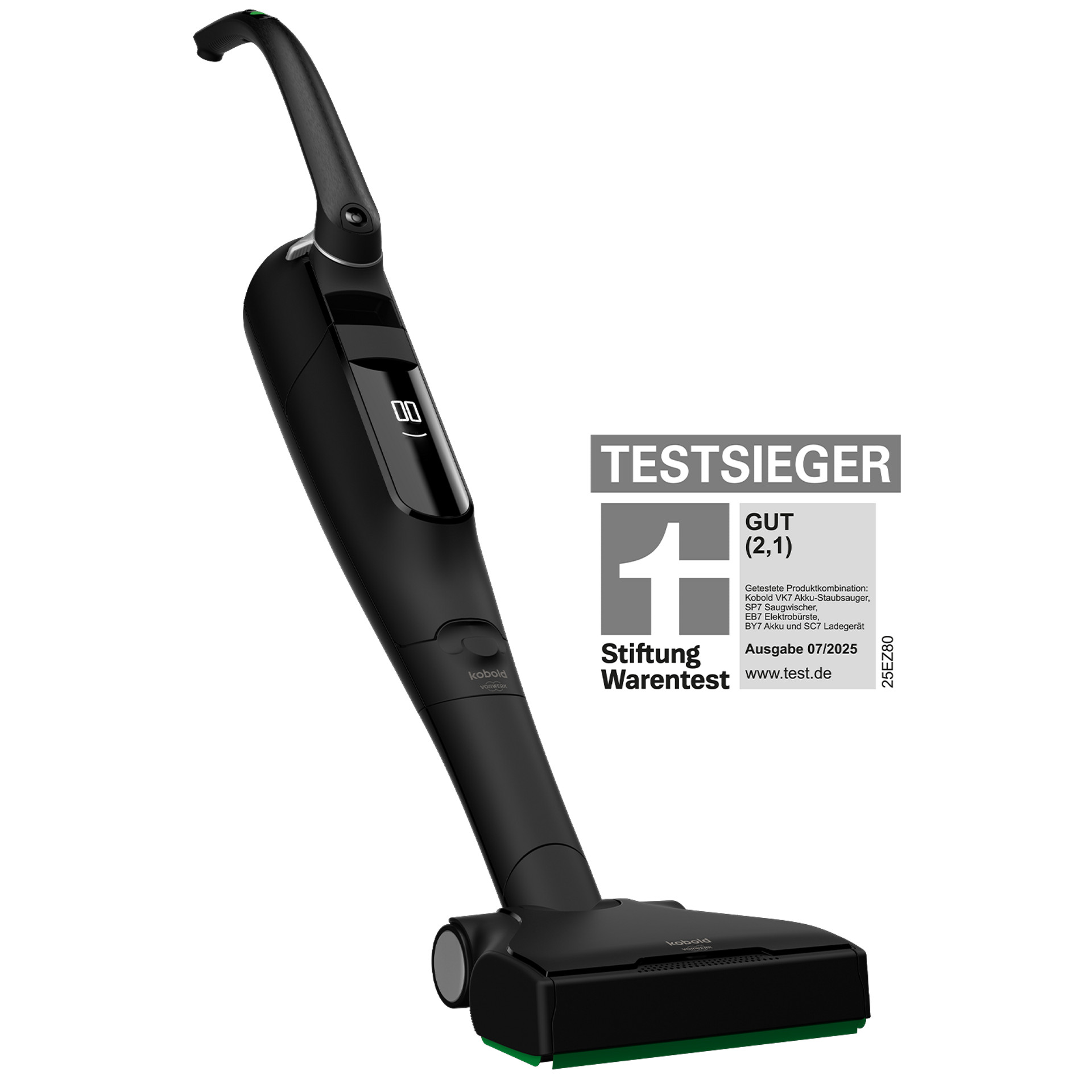 Akku-Staubsauger in Schwarz mit Testsieger Siegel