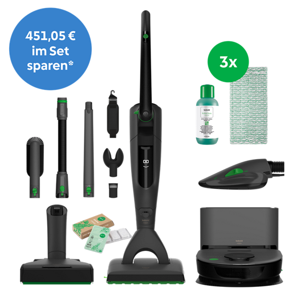 Kobold VK7 Black Edition Staubsauger Set mit Zubehör Reinigungslösung Tüchern PB7 und VR7 Saugroboter mit Station