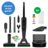 Kobold VK7 Akku Staubsauger mit Zubehör in Schwarz PB7 Reinigungsmittel Tücher und VR7 Saugroboter mit Ladestation