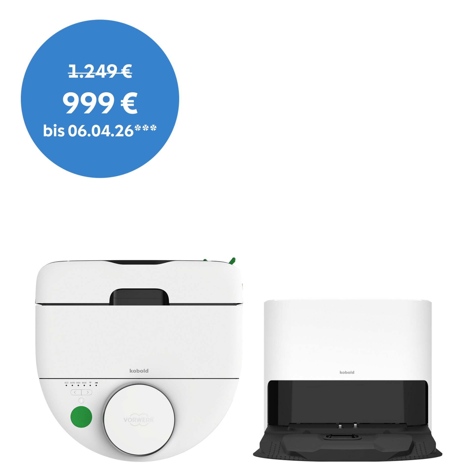 Kobold VR7 Saugroboter mit Basisstation und blauem Preisbadge für 999 €, gültig bis 06.04.26.