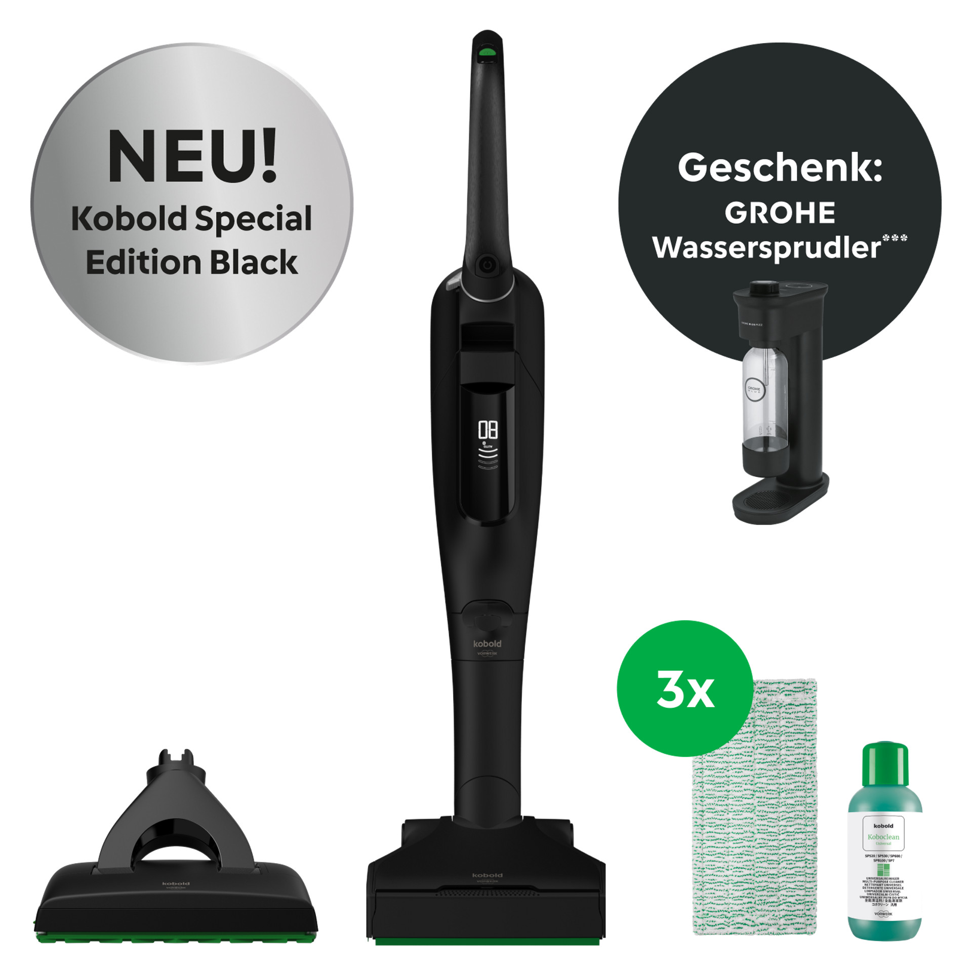 VK7 Akku-Staubsauger + Saugwischer schwarz, Wassersprudler