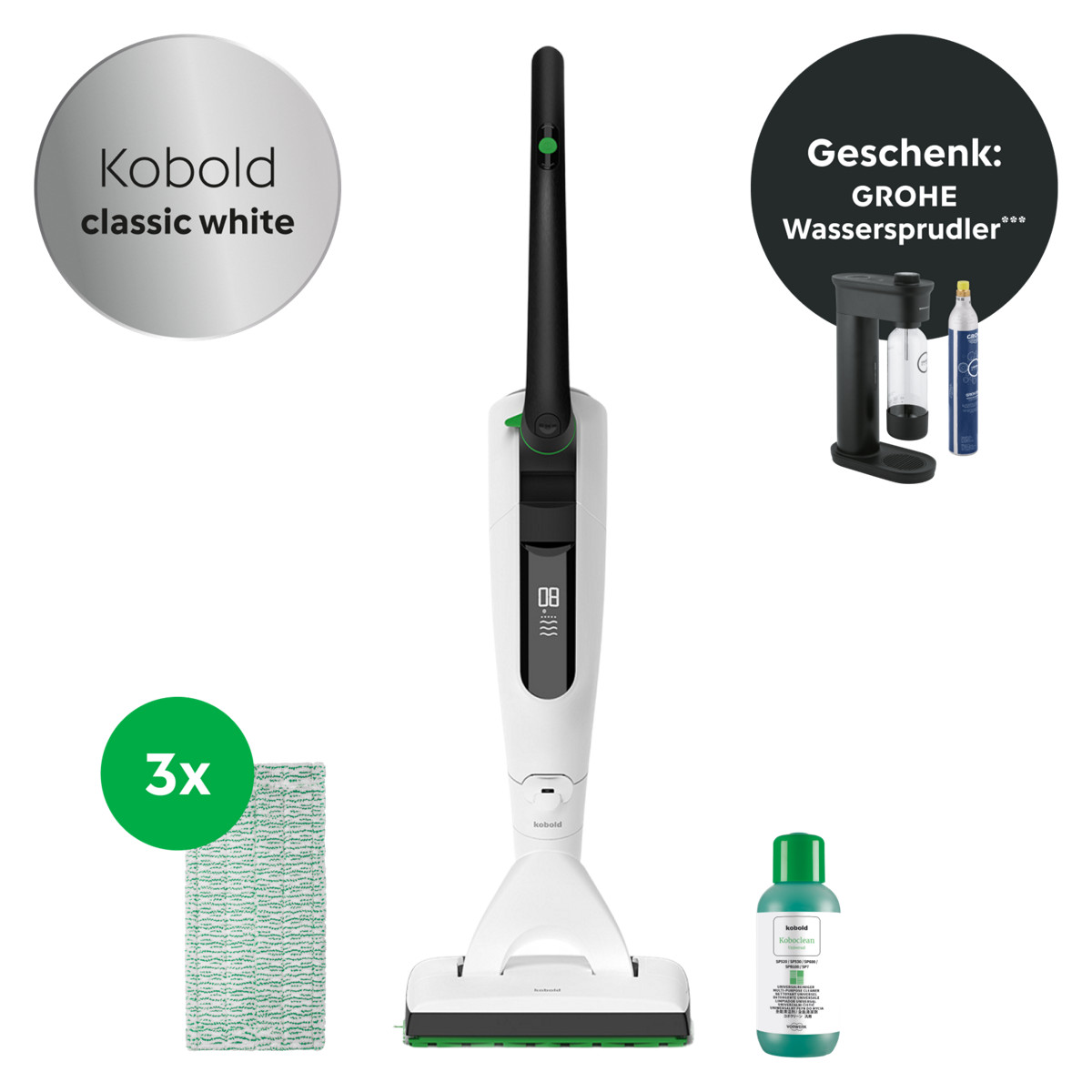 VK7 Akku-Saugwischer White (U) (inkl. GROHE Wassersprudler)