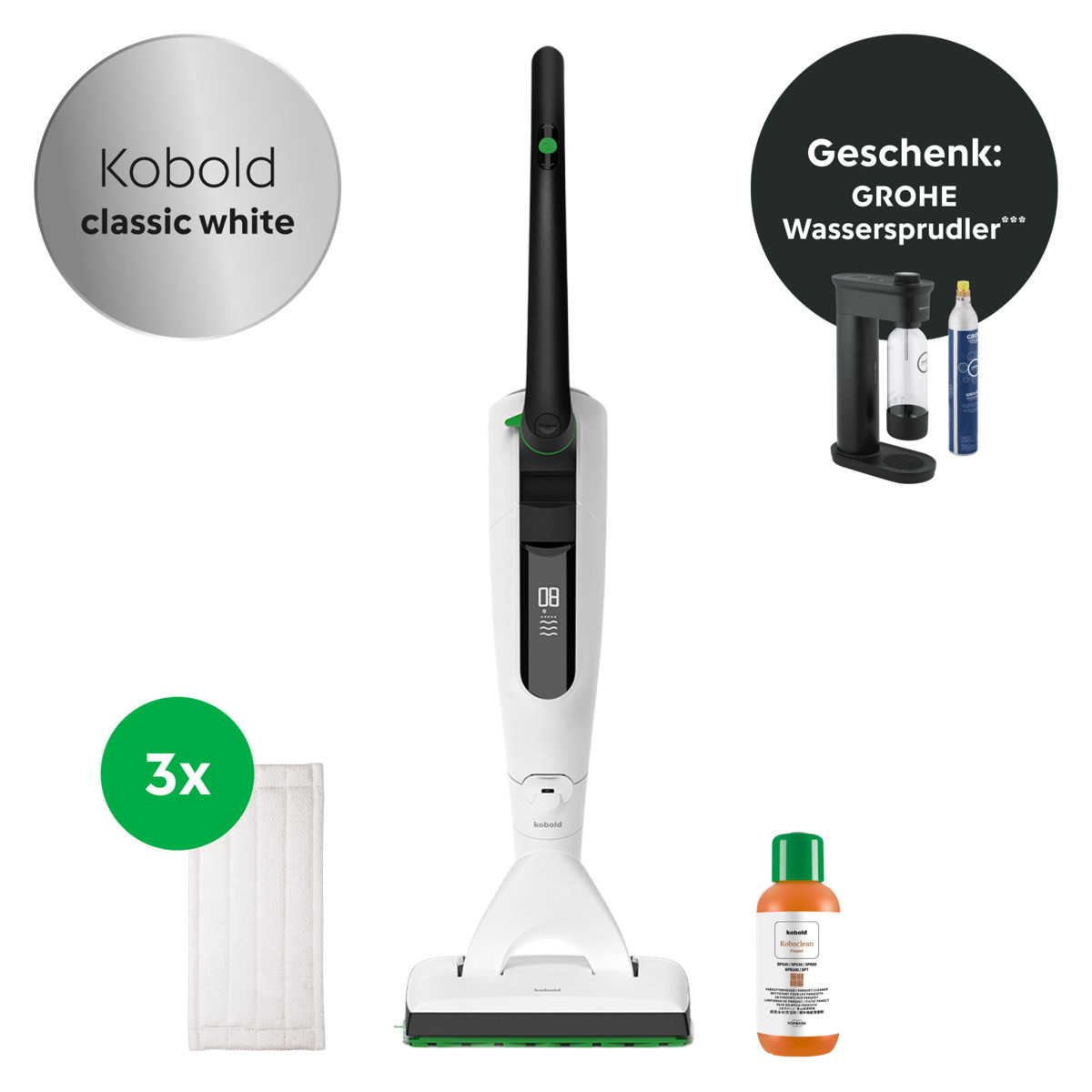 VK7 Akku-Saugwischer White (P) (inkl. GROHE Wassersprudler)