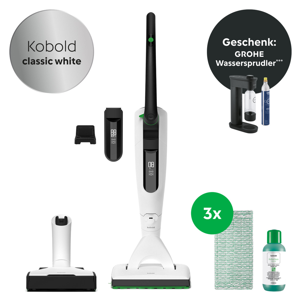 VK7 Akku-Staubsauger & Saugwischer White (U) (inkl. GROHE Wassersprudler)