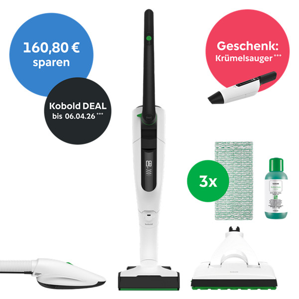 Kobold VK7 Akku-Staubsauger & Saugwischer & Polster inkl. VM7 Krümelsauger geschenkt