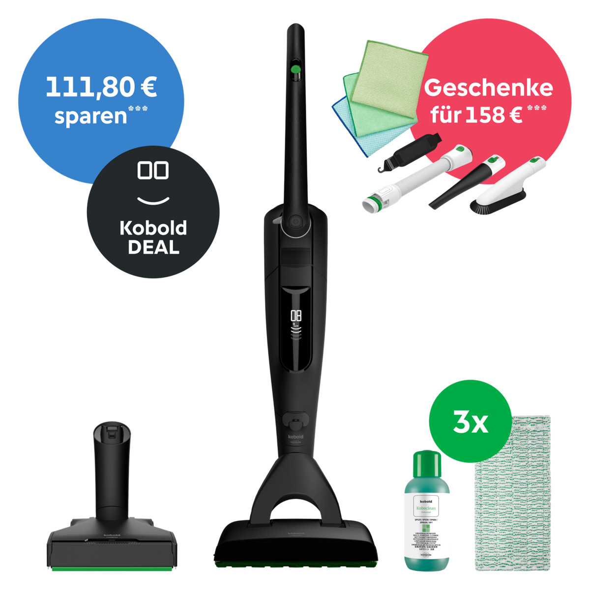  Kobold VK7 Akku-Staubsauger & Saugwischer Black inkl. Geschenke