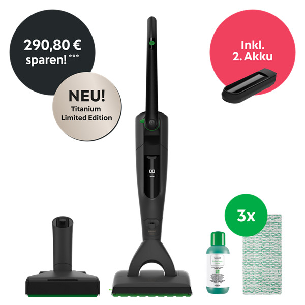 Kobold VK7 Akku-Staubsauger & Saugwischer inkl. 2. Akku – Titanium