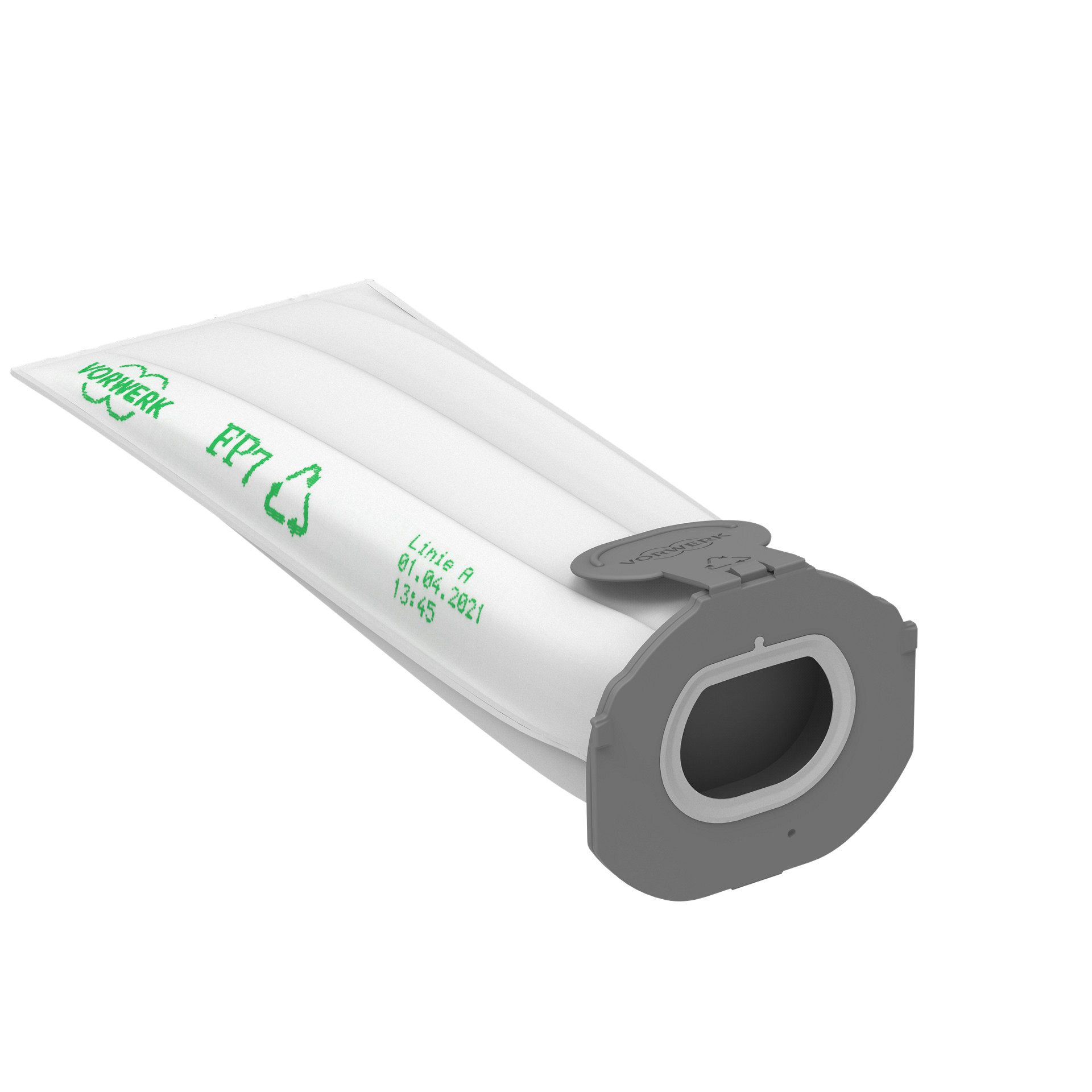 Bolsa de filtro EP7 de Vorwerk para aspiradora con distintivo verde y conector de plástico.