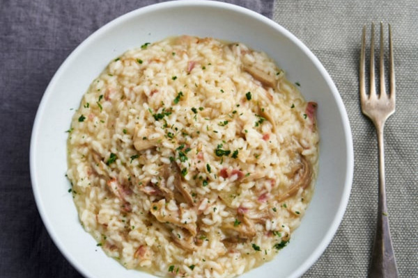 Risoto de cogumelos pleurotus com champanhe