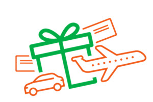 Geschenk mit Auto & Flugzeug davor, dargestellt  als Icon