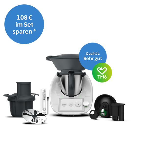 Thermomix TM6 Set mit Varoma TM6 TM5 Gemüse Styler Sensor Messerabdeckung mit Peeler und Zubehör Blaue Badges