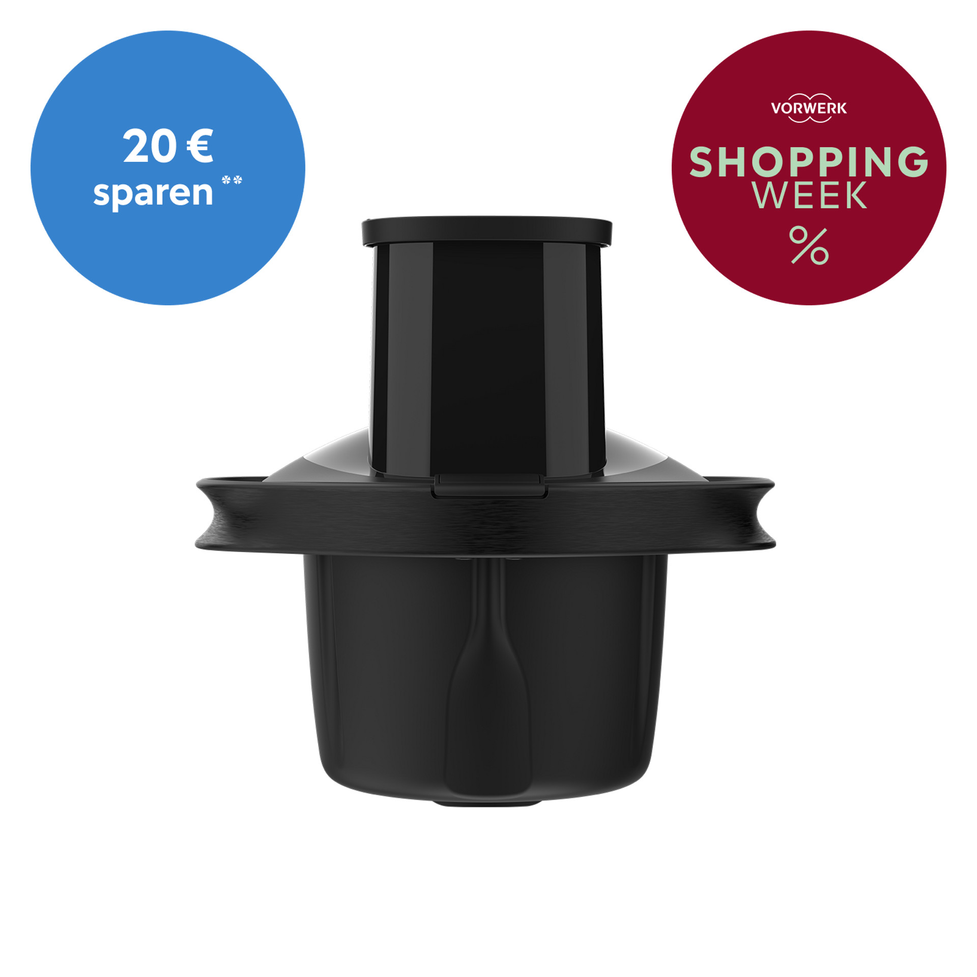 Thermomix® Gemüse Styler Hauptkomponente mit blauem Rabatt- und rotem Shopping Week-Badge.