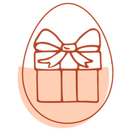 Illustriertes Osterei mit Geschenk in der Mitte