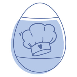 Illustriertes Osterei mit Kochmütze in der Mitte