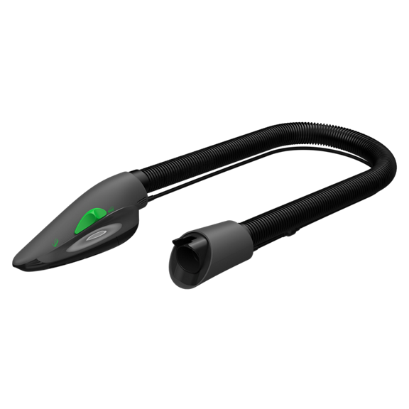 Kobold PB7 Elektro Polsterbürste in Schwarz mit flexiblem Schlauch vor schwarzem Hintergrund